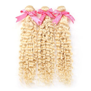Blonde Bundles Brazilian Curly Weave Human Hair Extensions