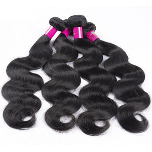 Brazilian Virgin Hair Body 4x4 Preplucked Lace Closure with Bundles
